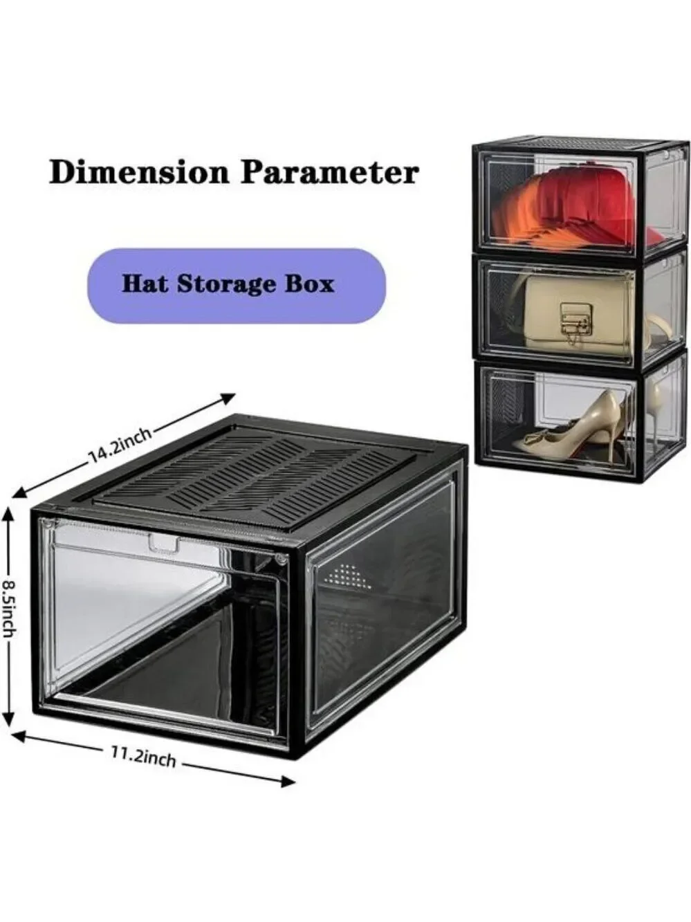 Baseball Cap Organizer Clear Hat Storage Box Magnetic Door Stackable Holder